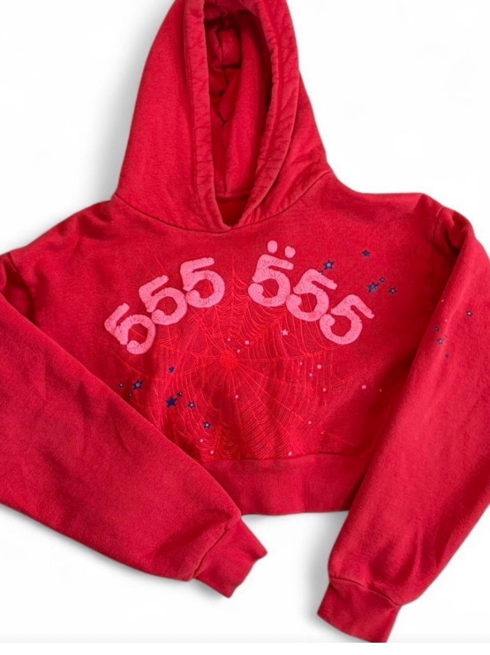Red Cropped Hoodie with Graphic Detail